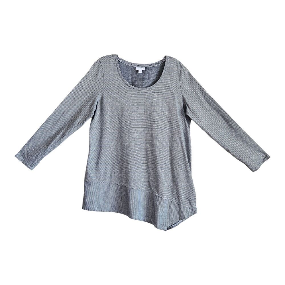 J. JILL Women's M Tunic Top Black White Striped Long Sleeve 100% Cotton Bust 40"